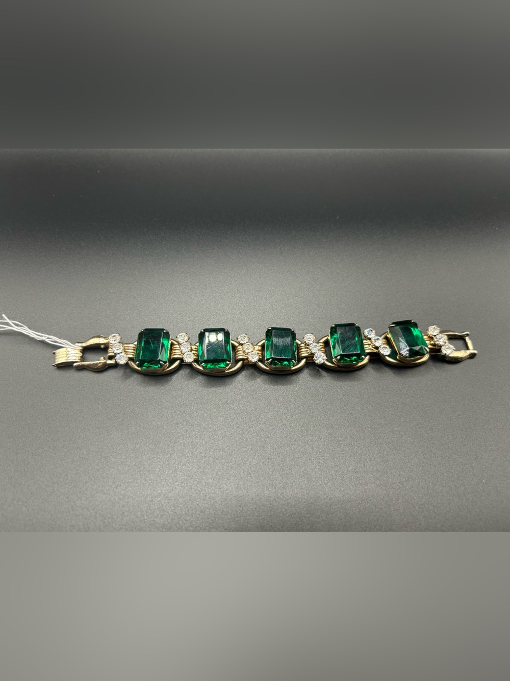 Juliana Vintage gold Bracelet with Emerald Green Stones and CZ